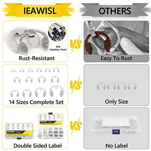 IEAWISL 330-Piece External Retaining Rings Assortment M1.5-M15 | Stainless Steel E-Clips for Shafts thumbnail 6