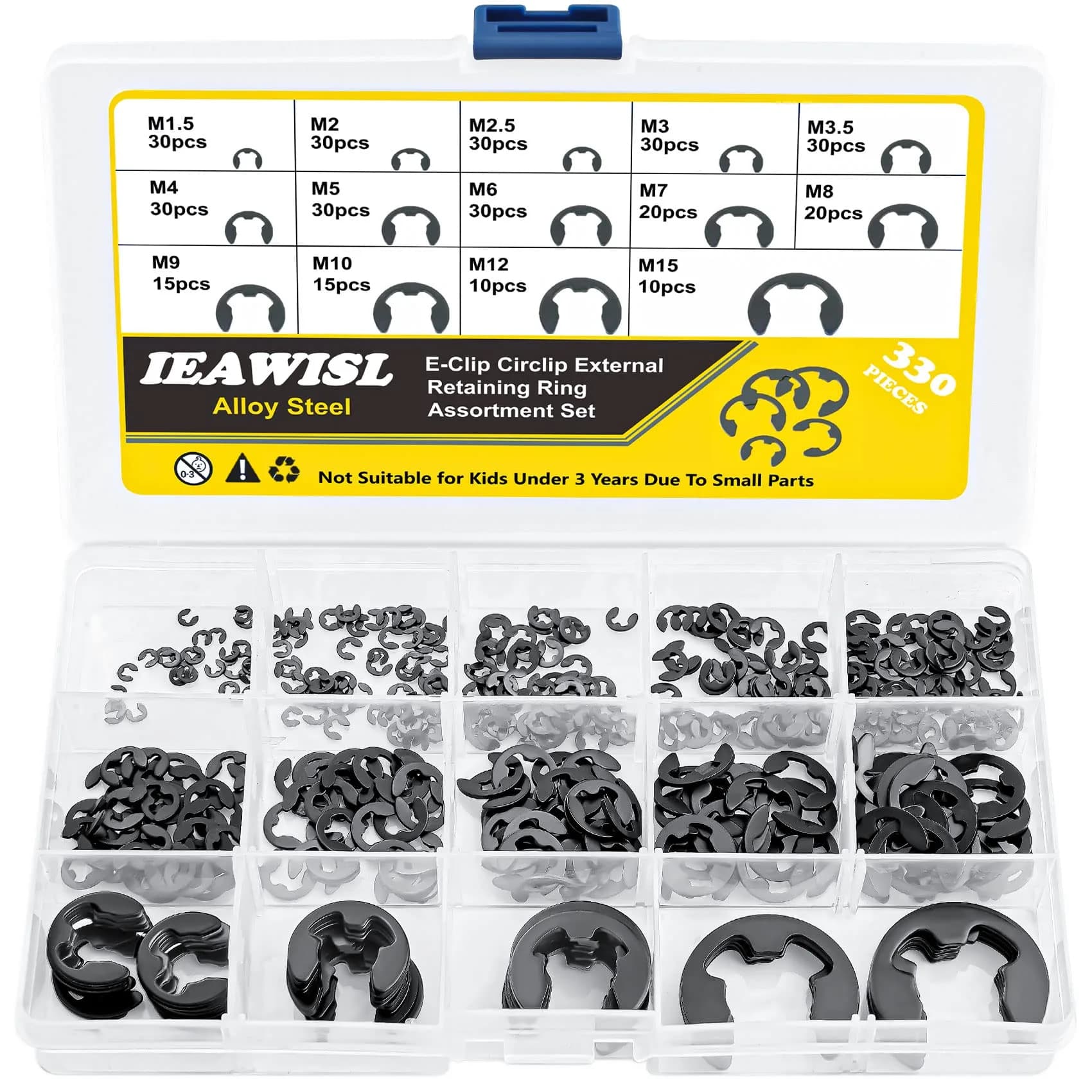 IEAWISL 325 PCS External Snap Rings M4-M28 | Black Alloy Steel Circlips for Axles & Shafts — Black / 330 pcs