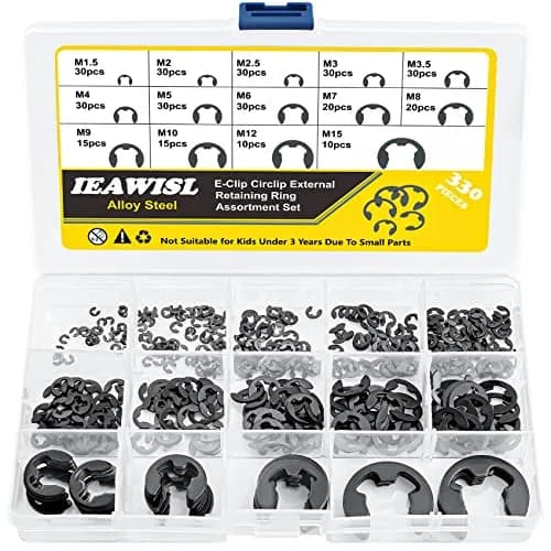 IEAWISL 330 Pcs Alloy Steel External Retaining Rings Assortment Set | Metric Sizes M1.5-M15 thumbnail 1