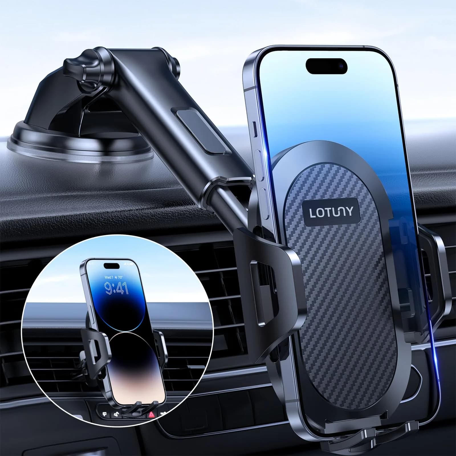 LOTUNY Universal Phone Mount for Car | Reliable Suction & Adjustable View - main product image