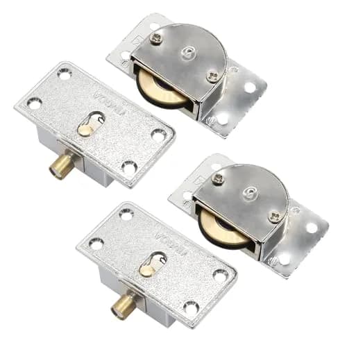 BokWin Silver Sliding Door Pulley Set (2 Pairs, 58mm x 31mm) | Heavy Duty Zinc Alloy Rollers for Barn, Cabinet Doors thumbnail 1