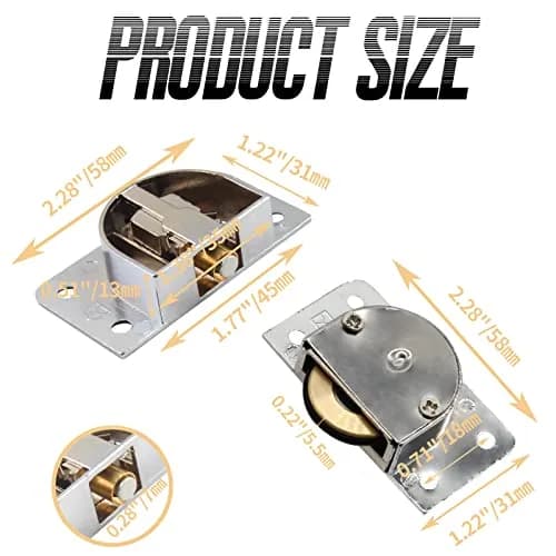 BokWin Silver Sliding Door Pulley Set (2 Pairs, 58mm x 31mm) | Heavy Duty Zinc Alloy Rollers for Barn, Cabinet Doors thumbnail 5