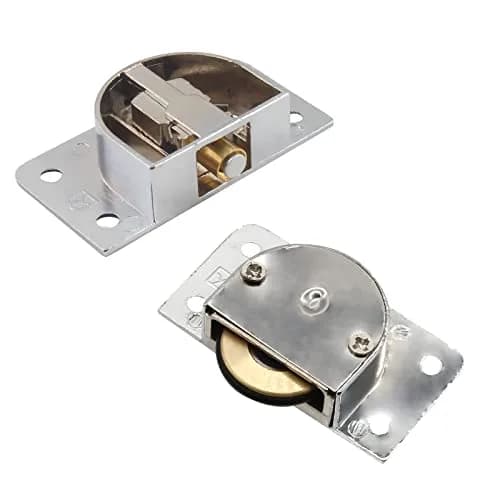 BokWin Silver Sliding Door Pulley Set (2 Pairs, 58mm x 31mm) | Heavy Duty Zinc Alloy Rollers for Barn, Cabinet Doors thumbnail 2