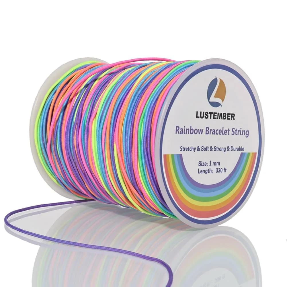 LUSTEMBER Rainbow Elastic Beading Cord 1mm, 330 Feet (100m) | Sturdy & Flexible for Jewelry Making