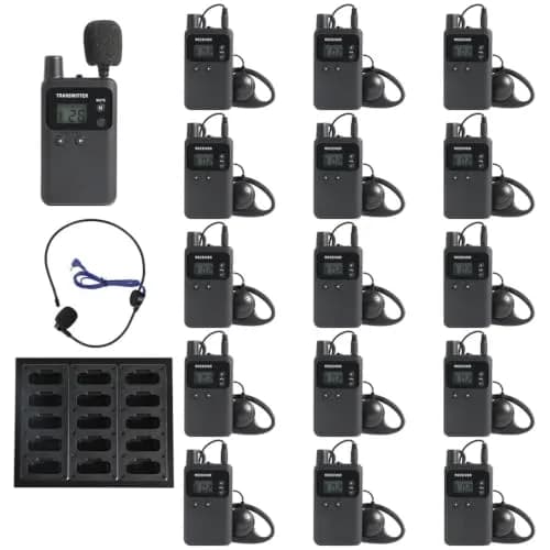 AGJ Wireless Tour Guide System, 1 Transmitter 15 Receivers, UHF 902-928 MHz | Long Range, Rechargeable, Easy Operation thumbnail 1