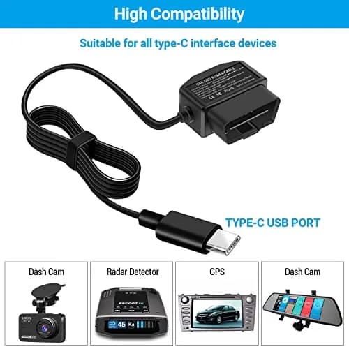 ssontong OBD Dash Cam Power Cable Type-C USB Hardwire Kit ACC Mode with Switch 3.5m (11.5 ft) | Dual Mode Parking Surveillance thumbnail 4