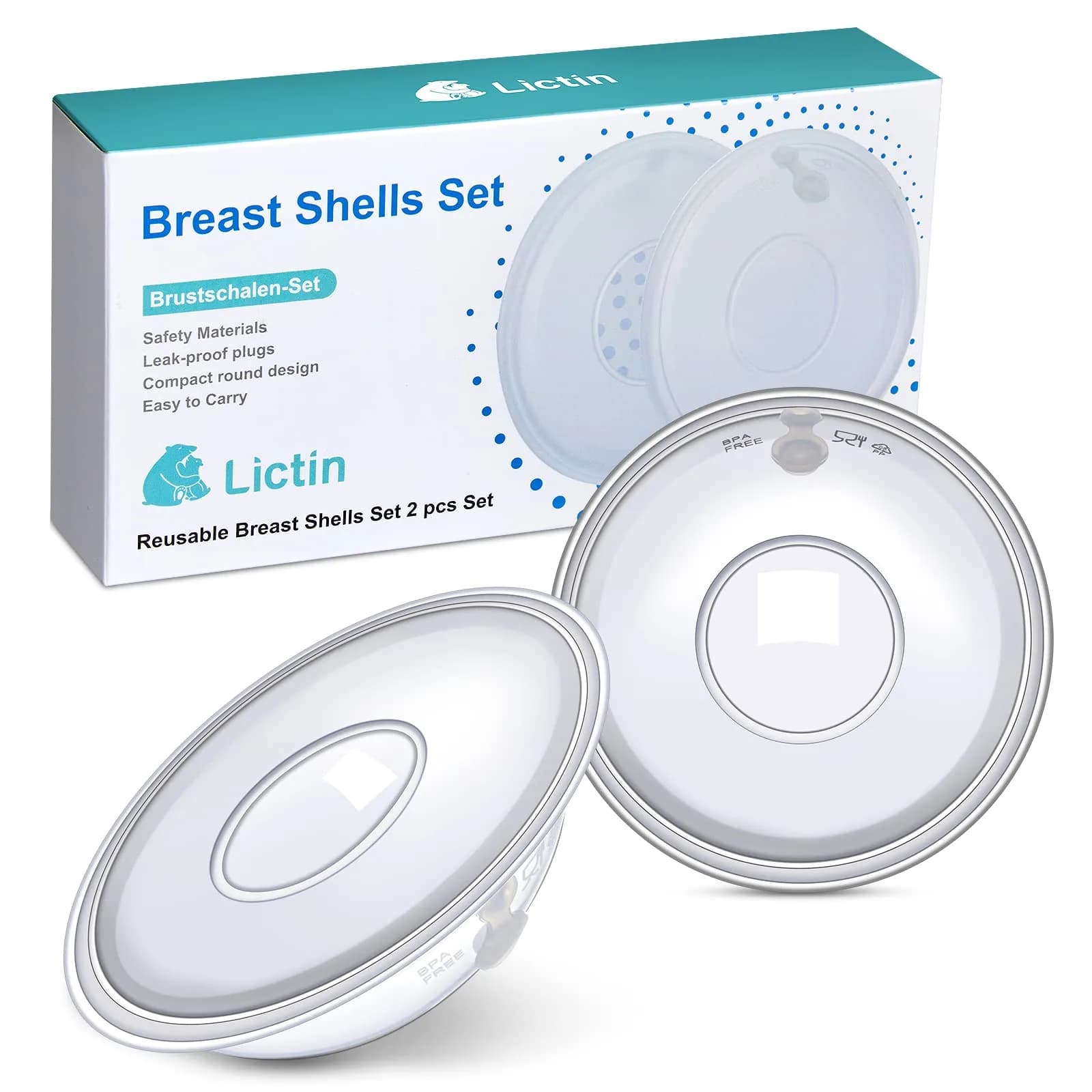 Lictin Breast Milk Collector Shells with Storage Bags - 70ml Capacity, BPA-Free Silicone | Pack of 2 — 60ML/2PCS