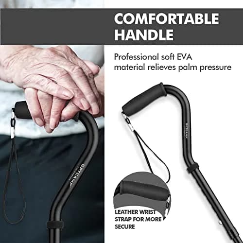 GPTCAMP Quad Base Walking Cane 79-92cm (31"-36") | Self-Standing, 140kg Capacity, Offset Grip thumbnail 4