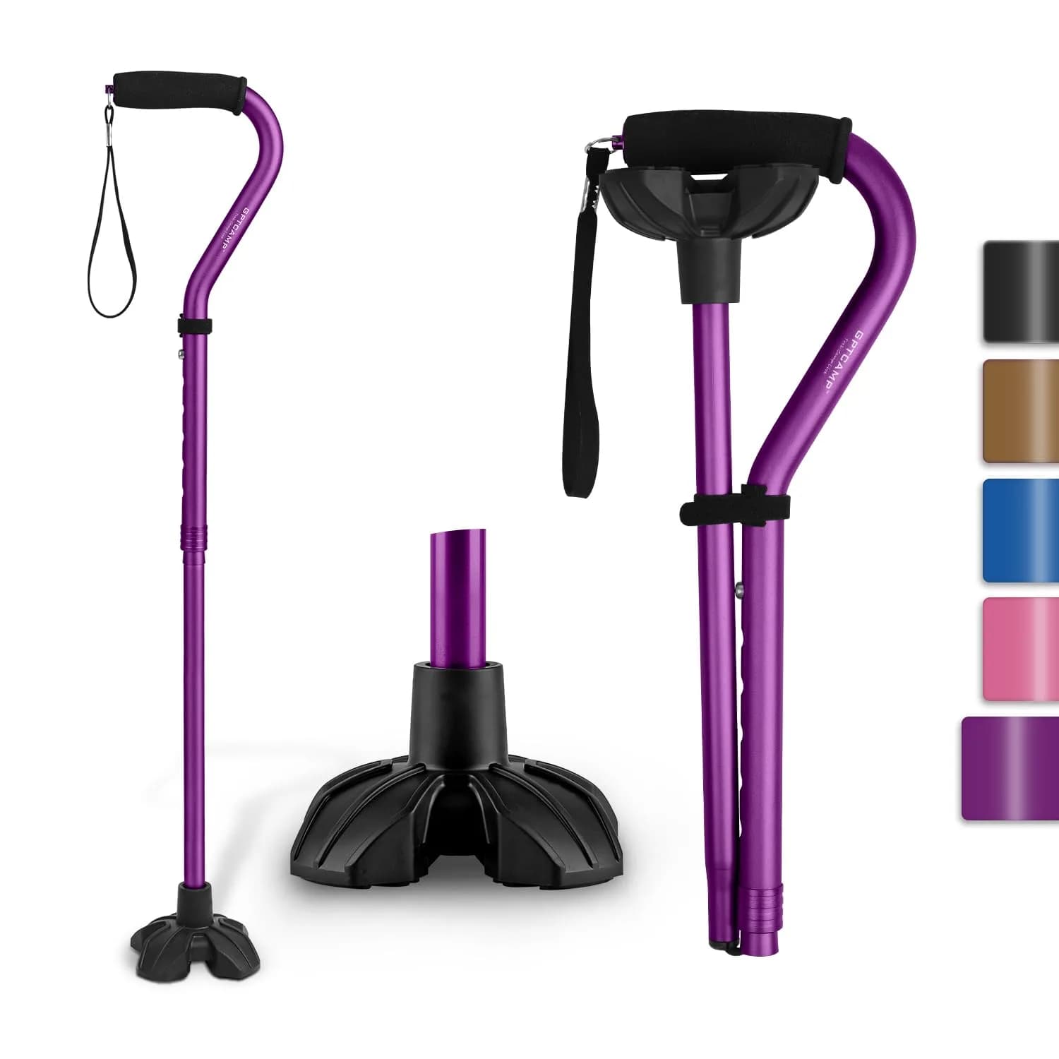 GPTCAMP Quad Base Walking Cane with Offset EVA Handle & Self-Standing Feature | 1.1 lbs Lightweight, 300 lbs Capacity, Adjustable 31"-36" - main product image
