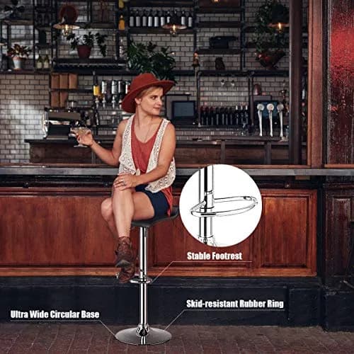 NAFORT Modern Backless Chrome Hydraulic Counter Bar Stools Set of 2 | Swivel Adjustable PU Leather Seats thumbnail 3
