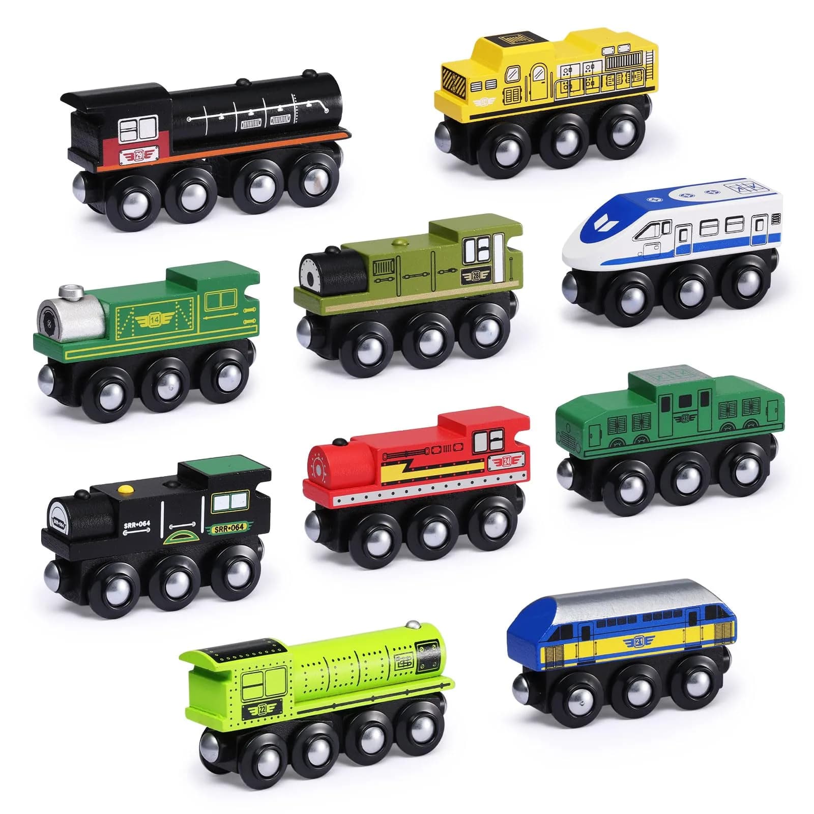 SainSmart Jr. Wooden Train Set Accessories Magnetic Toy Cars 10 PCS | Compatible with Major Brands - main product image