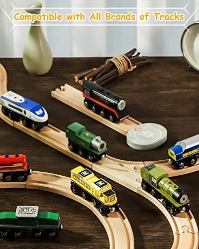 SainSmart Jr. Wooden Train Set Accessories Magnetic Toy Cars 10 PCS | Compatible with Major Brands thumbnail 3