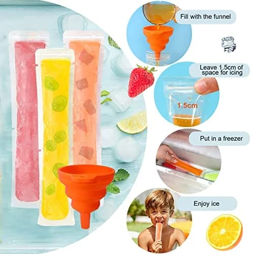 FEBSNOW Disposable Ice Pop Bags with Funnel, 120 Pcs (2"x7.5") | BPA-Free Plastic for DIY Frozen Snacks thumbnail 2