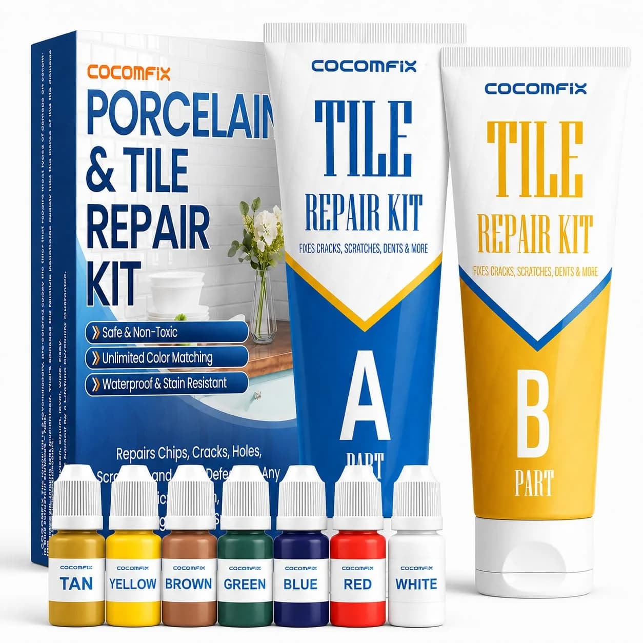 cocomfix Tile Repair Kit, Porcelain & Ceramic Chip, Crack & Hole Filler (231g / 8.15 oz) | USA-Sourced for Seamless DIY Restoration - main product image
