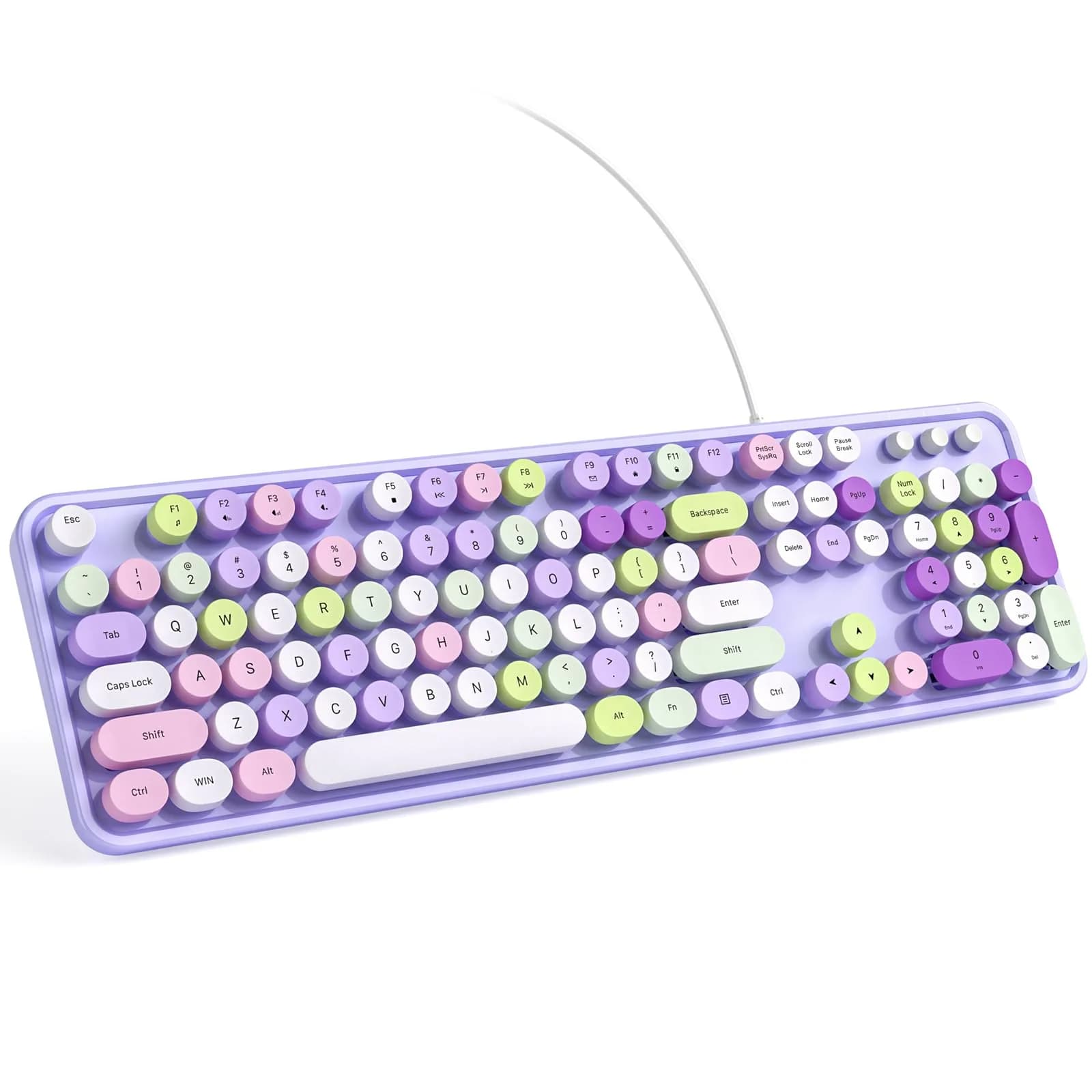 KNOWSQT Wired Computer Keyboard - Green Colorful Retro Full Size Round Keycaps Plug and Play Typewriter Style Keyboard — A_Purple Colorful