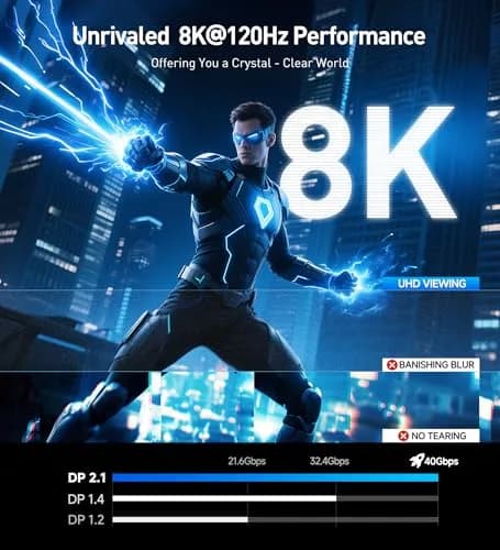 Cable Matters VESA Certified DisplayPort 2.1 Cable 2m (6.6ft) | 40Gbps DP40 8K 120Hz 4K 240Hz thumbnail 4