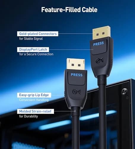 Cable Matters VESA Certified DisplayPort 2.1 Cable 2m (6.6ft) | 40Gbps DP40 8K 120Hz 4K 240Hz thumbnail 6