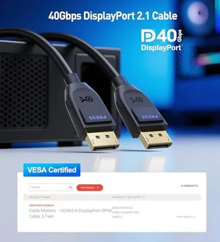 Cable Matters VESA Certified DisplayPort 2.1 Cable 2m (6.6ft) | 40Gbps DP40 8K 120Hz 4K 240Hz thumbnail 2