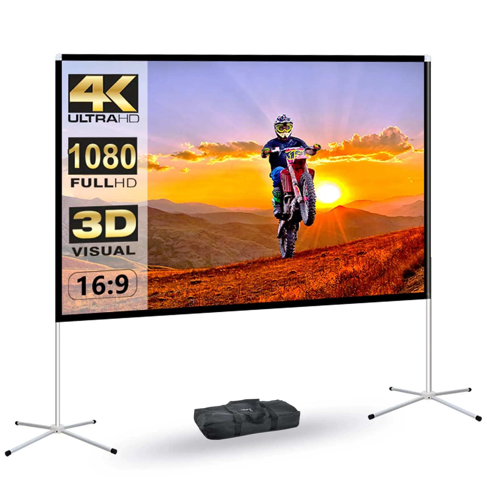 AODIOU Portable Projector Screen 60 Inch 16:9 | Wrinkle-Free Lightweight with Stand