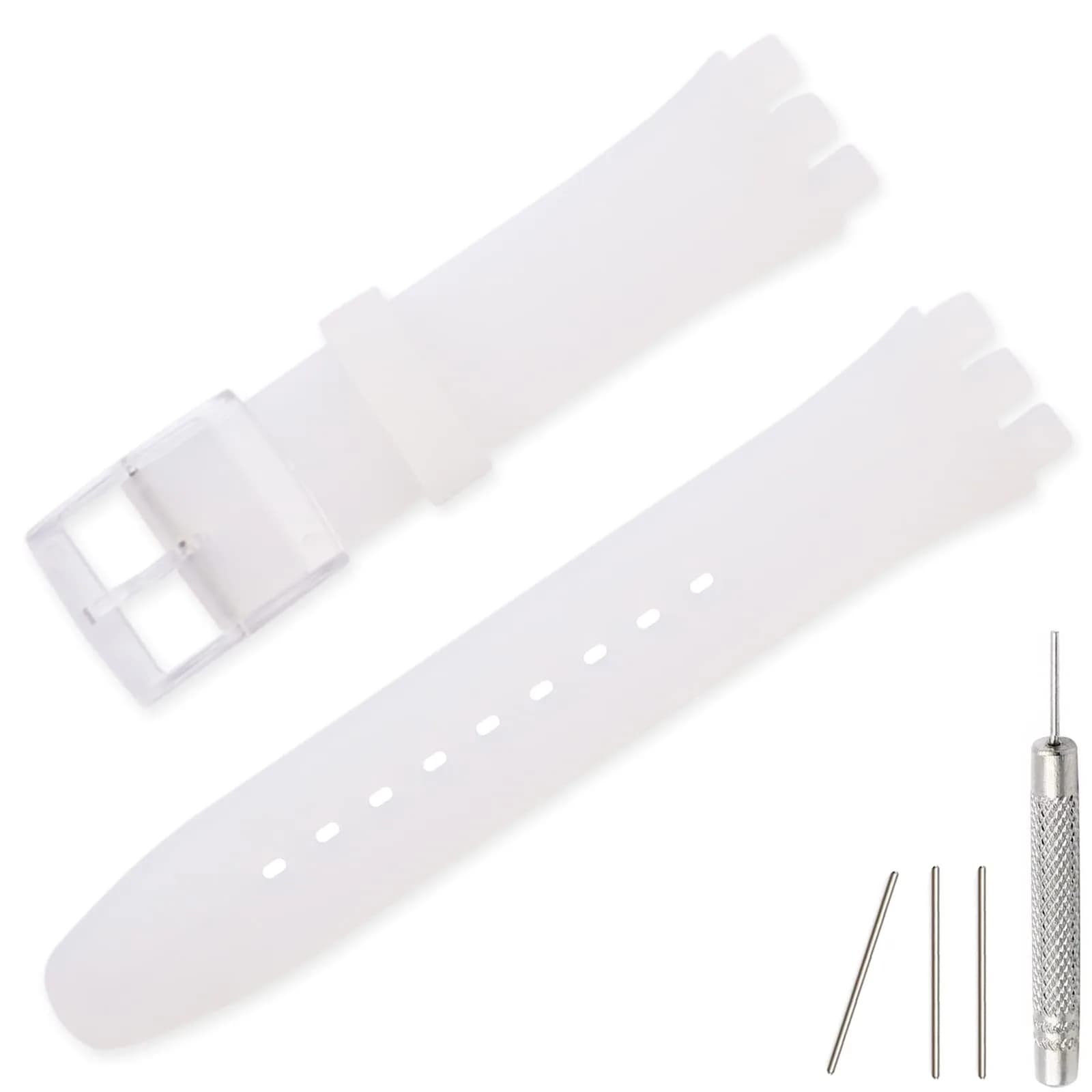 Lijinlan ClearWhite Silicone Watch Band for Swatch 20mm | Waterproof & Breathable Replacement Strap - main product image