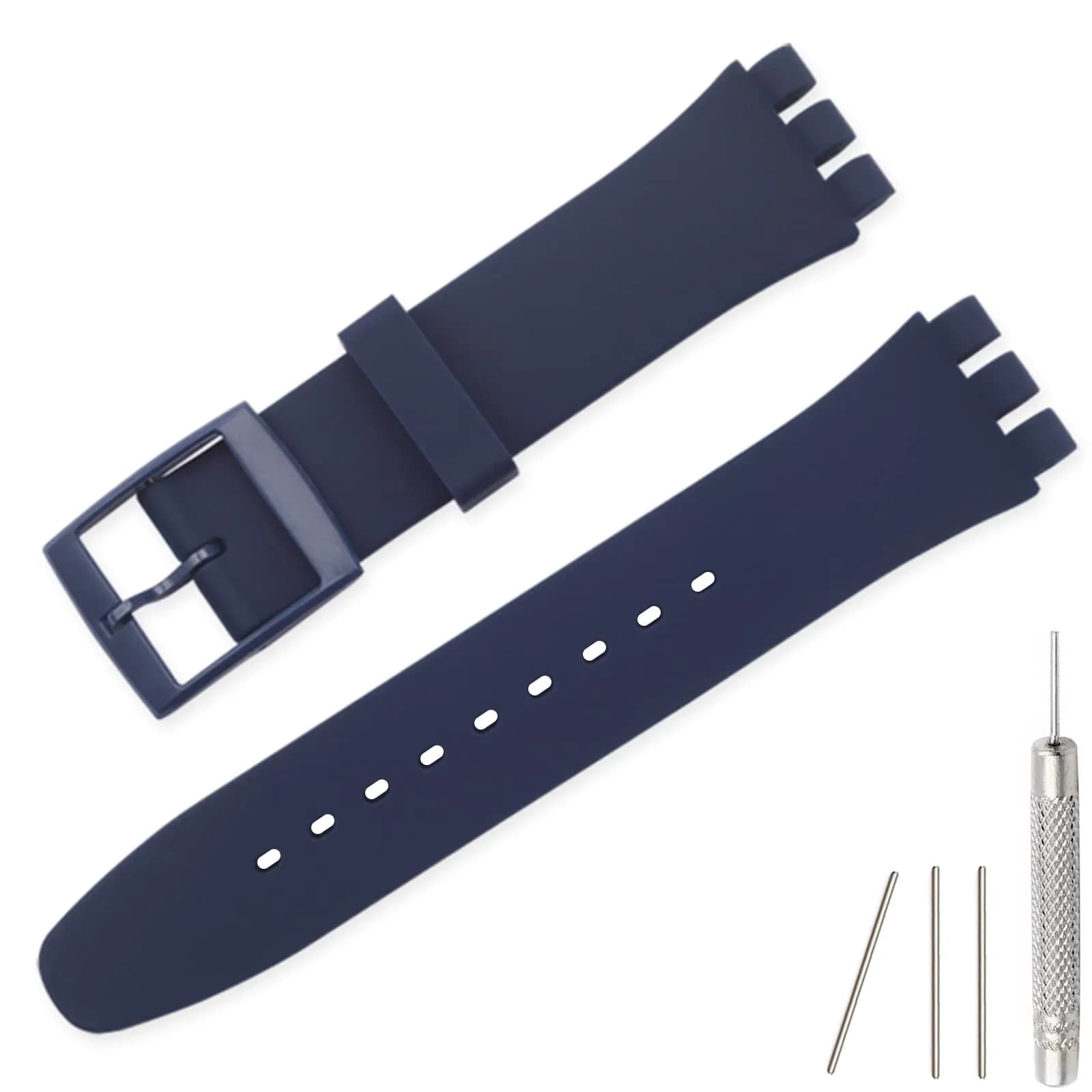 Lijinlan Navy 20mm Replacement Silicone Watch Band for Swatch (19mm Lug Width)