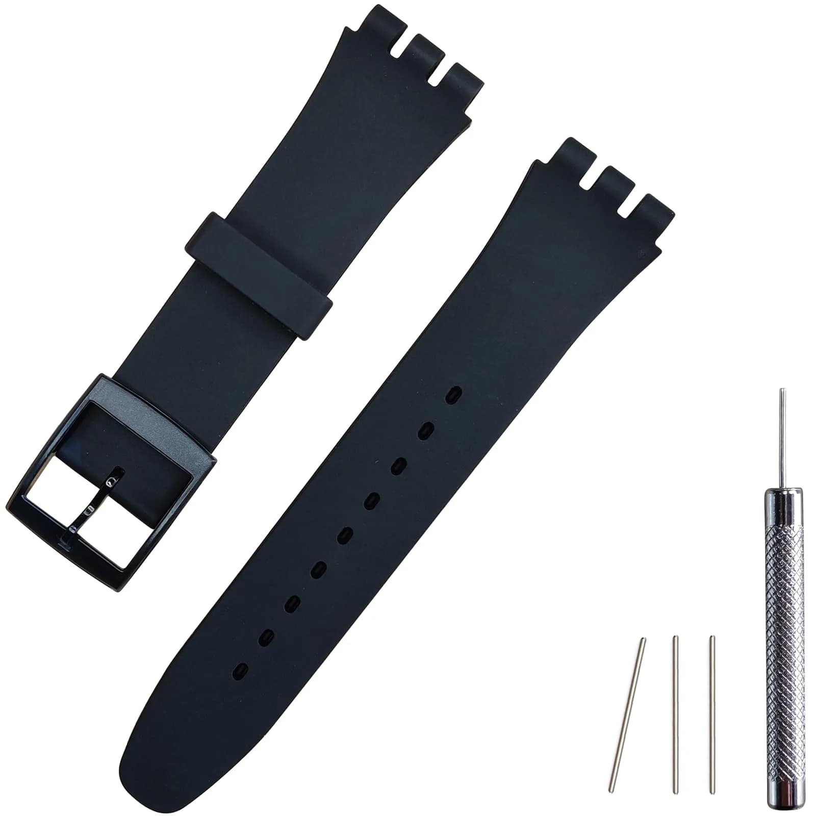 Lijinlan Replacement Silicone Watch Band for Swatch - Black, 17mm Lug Width - main product image