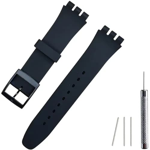 Lijinlan Replacement Silicone Watch Band for Swatch - Black, 17mm Lug Width thumbnail 1