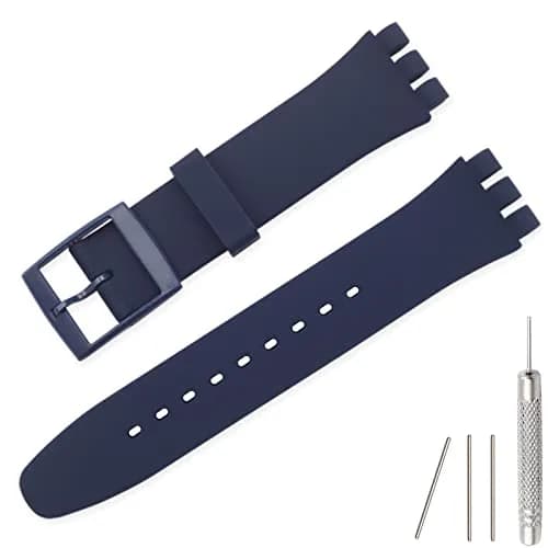 Lijinlan Navy Blue Silicone Replacement Watch Band for Swatch (19mm Lug Width) thumbnail 1