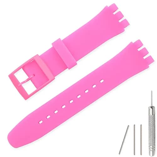 Lijinlan Replacement Silicone Watch Band for Swatch - Hot Pink, 20mm thumbnail 1