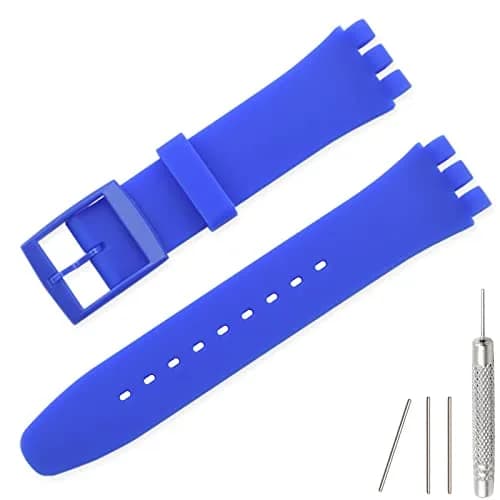 Lijinlan Replacement Silicone Watch Band for Swatch 19mm (DarkBlue) | Waterproof & Durable Wristband thumbnail 1