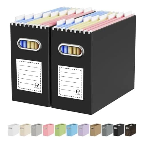 Oterri Portable Collapsible Cardboard File Box with Handle for Letter-Size, 2-Pack (30L / 1.7kg) | Heavy-Duty Cardboard & Stainless Steel Handles thumbnail 1