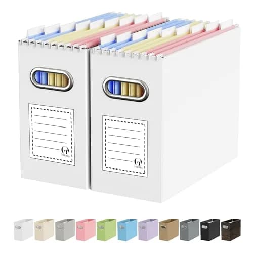 Oterri Heavy-Duty Collapsible Cardboard File Box with Stainless Steel Handle for Letter-Size Files, 2-Pack, White | Reinforced Corrugated Core for Durability thumbnail 1