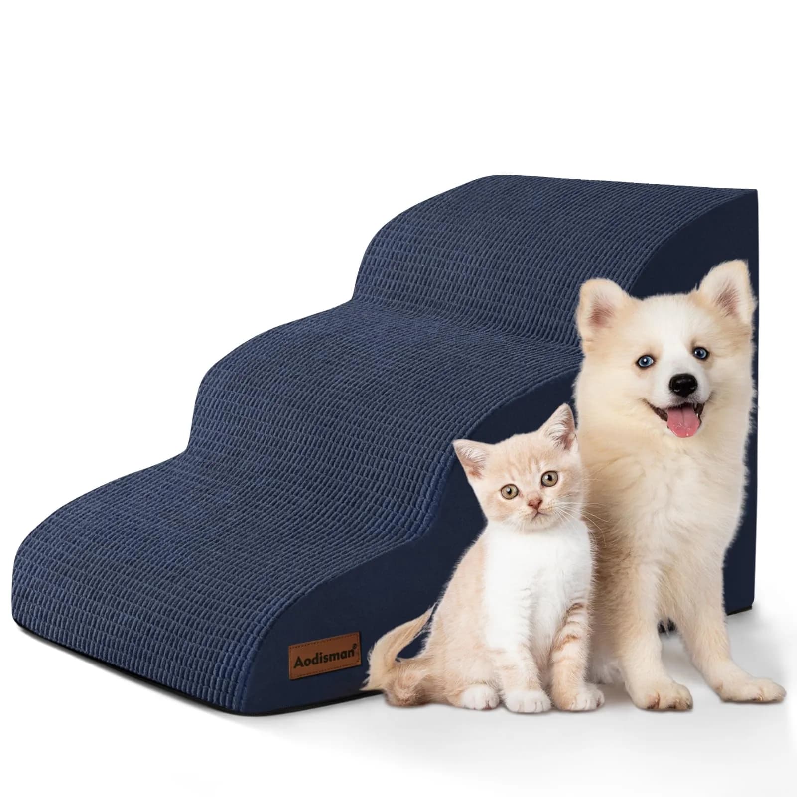aodisman Dog Stairs for Small Dogs and Cats | 3-Step Pet Ramp for Bed & Couch with Non-Slip Design — Blue / Standard 3-Step 15.7"H
