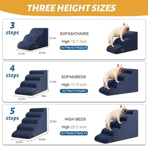 aodisman 3-Step Pet Stairs 15.7"H (40cm) | Soft Non-Slip Ramp for Small Dogs & Cats thumbnail 7