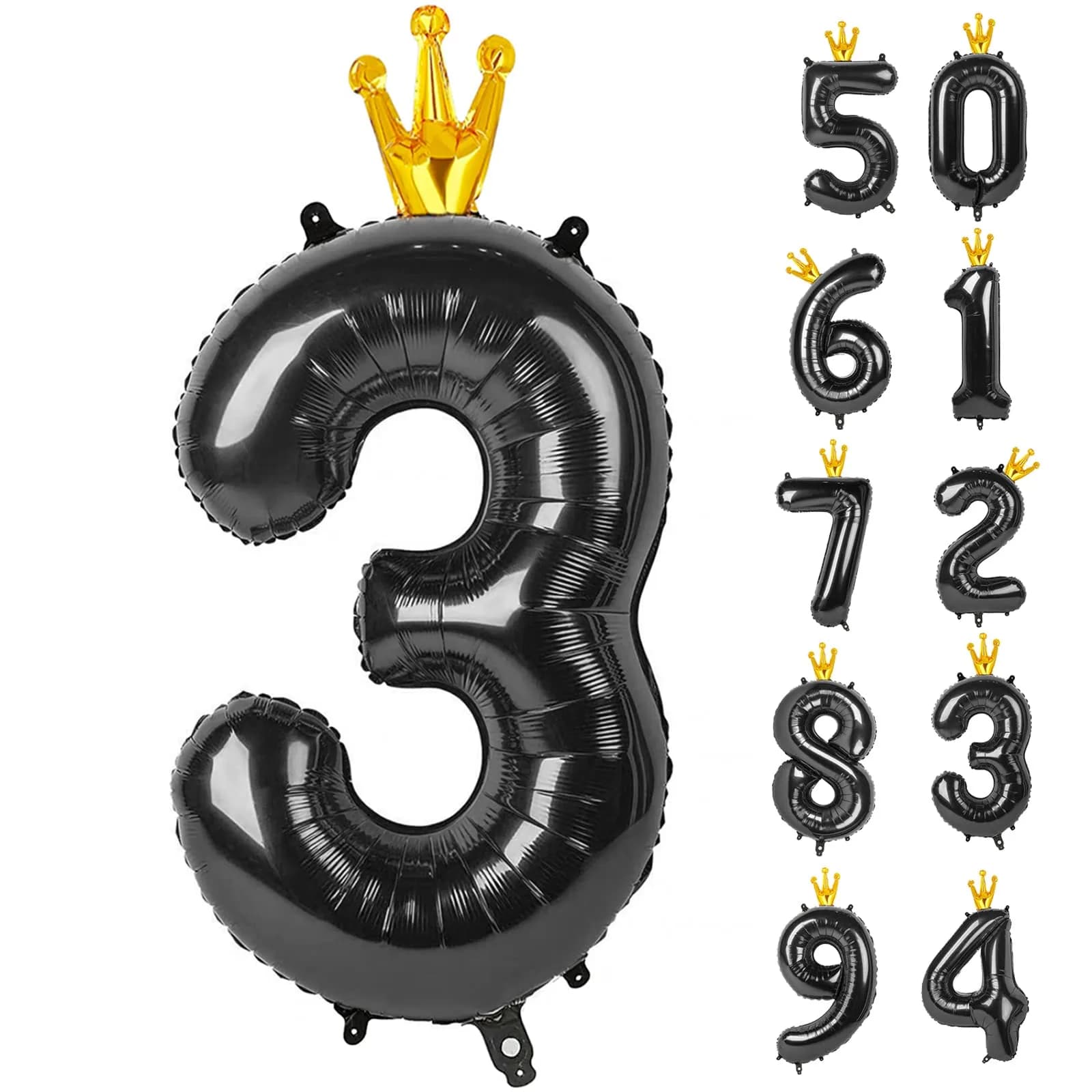 IWERP Black Crown 5 Balloon - 40 Inch Number Balloon | Reusable Foil Party Decoration — Black With Crown