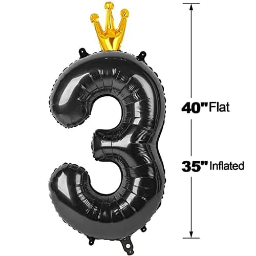 IWERP Black Crown 3 Balloon - 40 Inch Number Balloon, 3rd Birthday Decorations | Reusable Foil Balloon thumbnail 9
