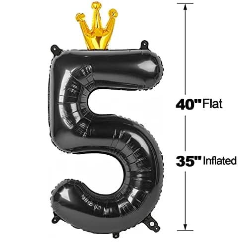 IWERP Black Crown 5 Balloon - 40 Inch Number Balloon | Reusable Foil Party Decoration thumbnail 9