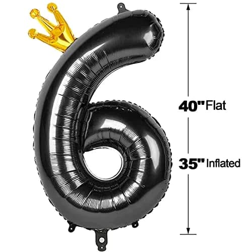 IWERP Black Crown 6 Balloon - 40 Inch Number Balloon | 6th Birthday Decorations thumbnail 9