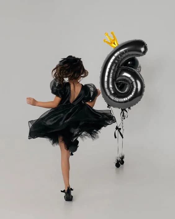 IWERP Black Crown 6 Balloon - 40 Inch Number Balloon | 6th Birthday Decorations thumbnail 3