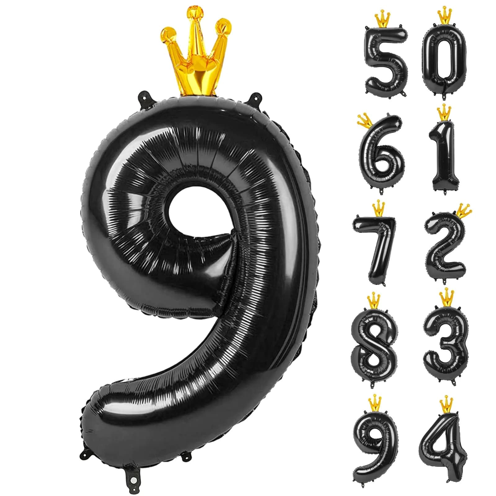 IWERP Black Crown 1 Balloon - 40 Inch Number Balloon | First Birthday Decorations — Black With Crown / Number 9