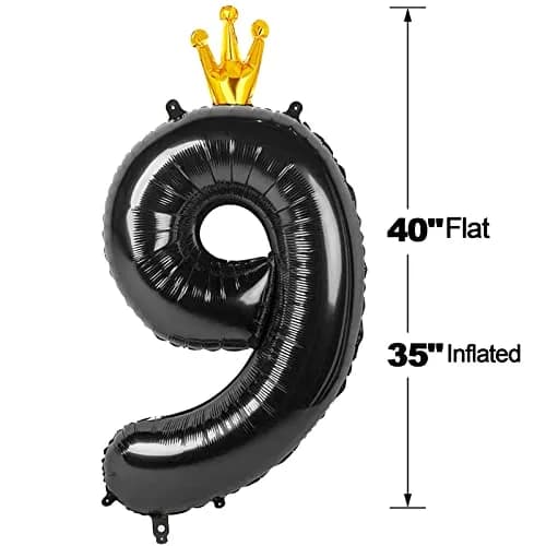 IWERP Black Crown 9 Balloon - 40 Inch Giant Foil Number 9 Birthday Decoration | Reusable Party Accessory thumbnail 9