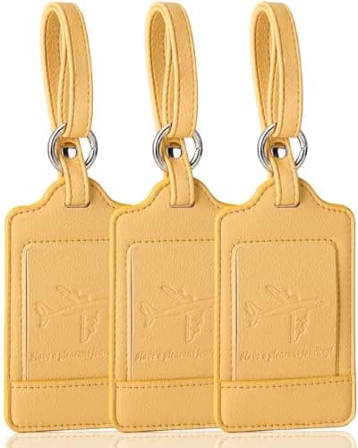 Teskyer Leather Luggage Tags for Suitcases 3 Pack | Privacy Protection, Durable PU Leather, 2.7x10.7 inches, 6.5" Strap thumbnail 1