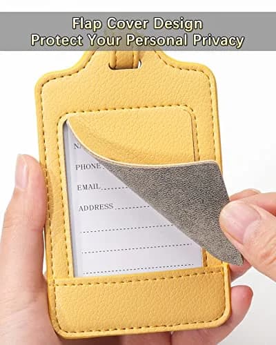 Teskyer Leather Luggage Tags for Suitcases 3 Pack | Privacy Protection, Durable PU Leather, 2.7x10.7 inches, 6.5" Strap thumbnail 4