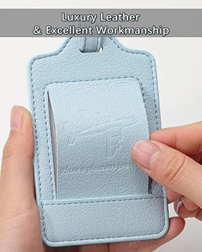 Teskyer Leather Luggage Tags for Suitcases 3 Pack | Lichee Cyan, Privacy & Durability, 2.7x10.7 inches thumbnail 2