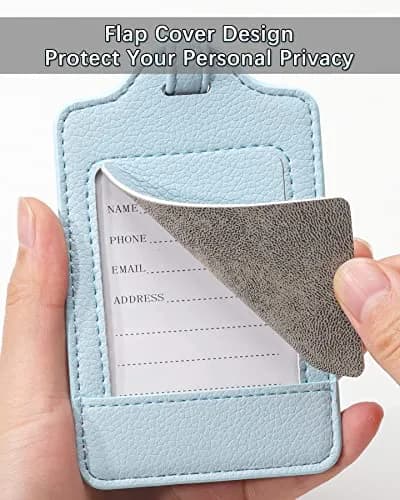 Teskyer Leather Luggage Tags for Suitcases 3 Pack | Lichee Cyan, Privacy & Durability, 2.7x10.7 inches thumbnail 3