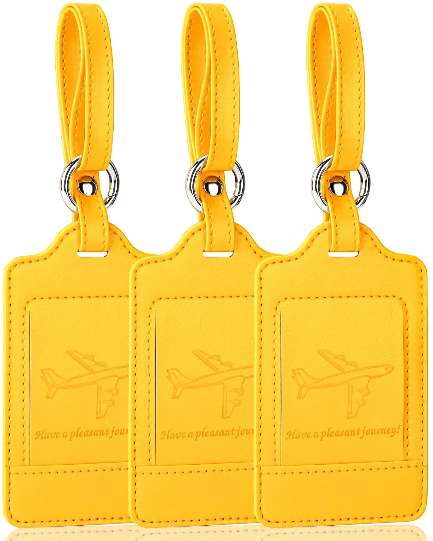 Teskyer Leather Luggage Tags for Suitcases 3 Pack | Privacy Protection, Durable PU Leather, Easy Attach, 2.7x10.7 inches