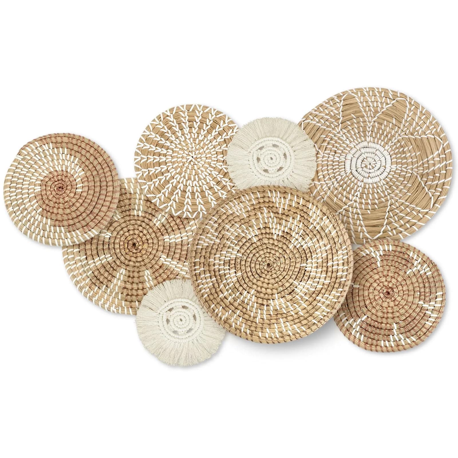 Xuhal 8 Pcs Boho Wall Basket Decor Rustic Farmhouse Summer | Handwoven Seagrass Wall Art