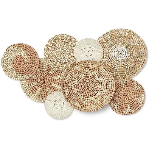 Xuhal 8 Pcs Boho Wall Basket Decor Rustic Farmhouse Summer | Handwoven Seagrass Wall Art thumbnail 1