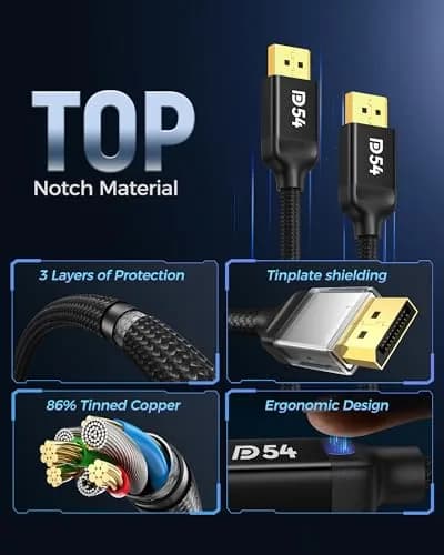 Silkland DisplayPort 2.1 Cable 15FT | 16K HDR, 54Gbps, Gold-Plated Connectors thumbnail 2