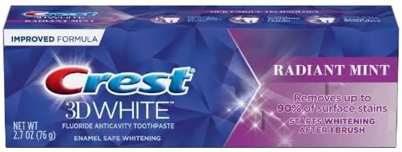 Crest 3D White Radiant Mint Toothpaste 76g (2.7 Oz) - Pack of 3 | Removes 90% Surface Stains thumbnail 8